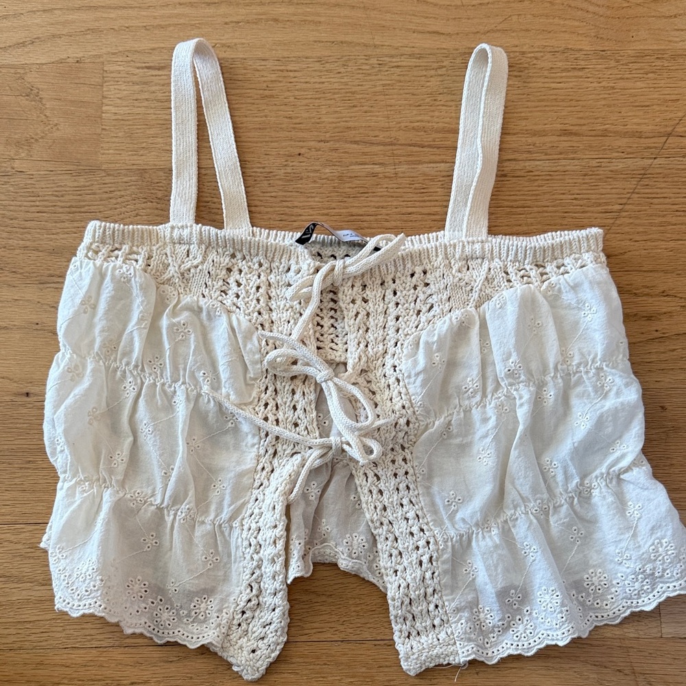 Zara Cream Lace-Up Tank Top